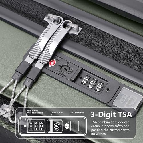 20 Inch Softside Suitcase with Spinner wheels, Carry on Luggage with & USB Port,Hybrid Soft Front & Hard Shell Large Checked Luggage with TSA Lock, Green - color: Green, size: 20 Inch