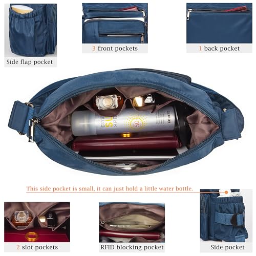 VOLGANIK ROCK RFID Anti Thief Crossbody Bag for Women Waterproof Shoulder Bag Messenger Bag Casual Nylon Purse Handbag - color: Dark Blue