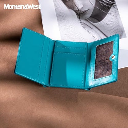 Wallet for Women Small Trifold Wallet RFID Blocking Wallets with ID Window - color: Turquoise