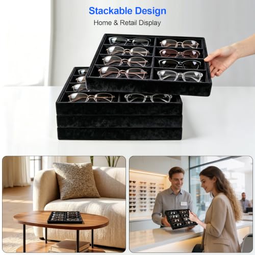 Velvet Sunglass Tray, Suitable For Dresser And Drawer, Black - color: Black
