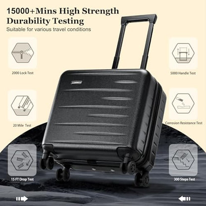CENSIEN Expandable 16 Inch Carry On Luggage Airline Approved Small Suitcase - color: Black, size: 16 Inch EXT