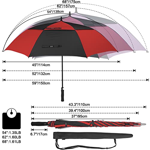 G4Free 47/54/62/68/72 Inch Golf Umbrella Windproof Auto Open Large Umbrella - color: Black/Red, size: 54 inch
