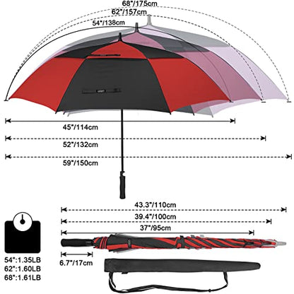 G4Free 47/54/62/68/72 Inch Golf Umbrella Windproof Auto Open Large Umbrella - color: Black/Red, size: 62 inch