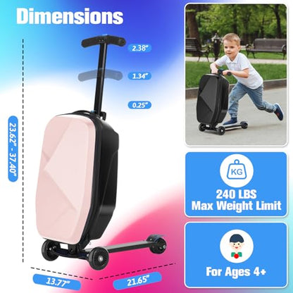 Scooter Luggage for Kids, Ride On Suitcase, Lightweight Foldable Luggage - color: Light Pink