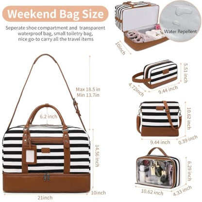 4PCS Weekender Bags for Women Large Overnight Weekend Travel Duffel Bags - color: Wide Black White-CH