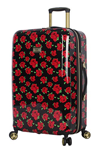 Betsey Johnson 26 Inch Checked Luggage Collection - Expandable Scratch Resistant (ABS + PC) Hardside Suitcase - Designer Lightweight Bag with 8-Rolling Spinner Wheels (Covered Roses) - color: Covered Roses