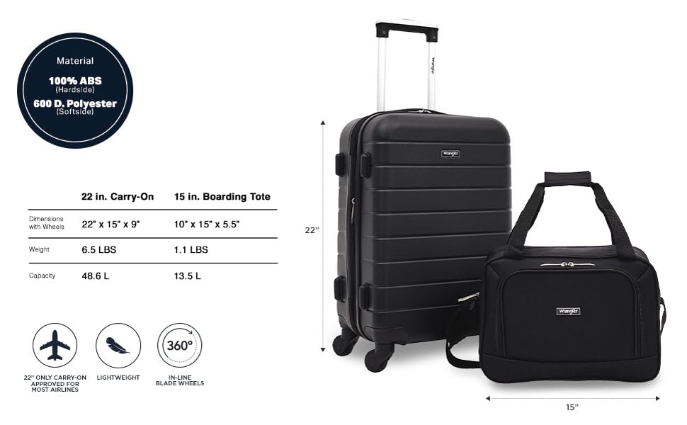 Wrangler Smart Spinner Hardside Luggage, 2 Piece Set, Black - color: Black, size: 2 Piece Set
