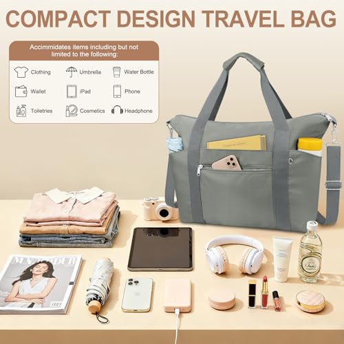 Small Travel Gym Duffel Bag for Women, Weekender Overnight Bag - color: Dark Grey