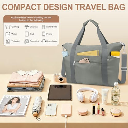 Small Travel Gym Duffel Bag for Women, Weekender Overnight Bag - color: Dark Grey