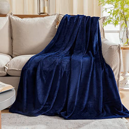 Fleece Plush Throw Blanket Navy Blue 50"x70"for Couch Fuzzy Cozy Flannel - color: Navy Blue, size: Throw XL(50"×70")