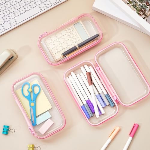 Hoolerry 3 Pcs Clear Hard Zipper Case Plastic Zipper Pouch, Pink, S - color: Pink, size: S