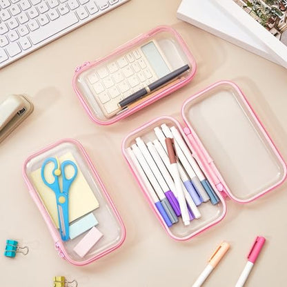 Hoolerry 3 Pcs Clear Hard Zipper Case Plastic Zipper Pouch, Pink, S - color: Pink, size: S