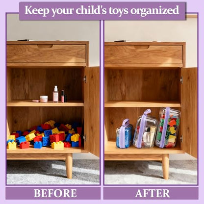 3 PCS Clear Zipper Pouches with Handle, Diaper Bag Organizer, Clear Makeup Bags Hardshell Toy Storage Bins with Zipper Toiletry Pouch Bag for Cosmetics Pencils Puzzles, Building Blocks(Purple) - color: Purple-3pc