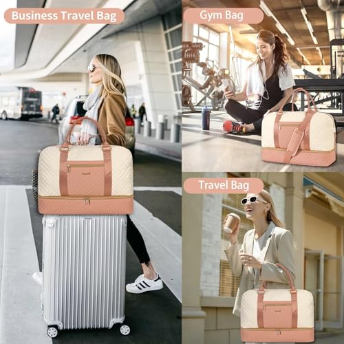 3PCS Weekender Bags for Women Large Overnight Bag, Pink Beige - color: Pink Beige