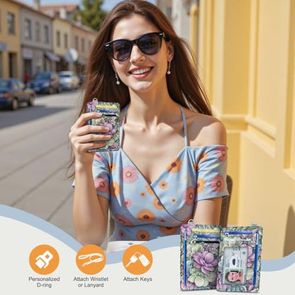 SEAVILIA Small Credit Card Holder for Women, Slim RFID Blocking Wallet - color: Happy Flower