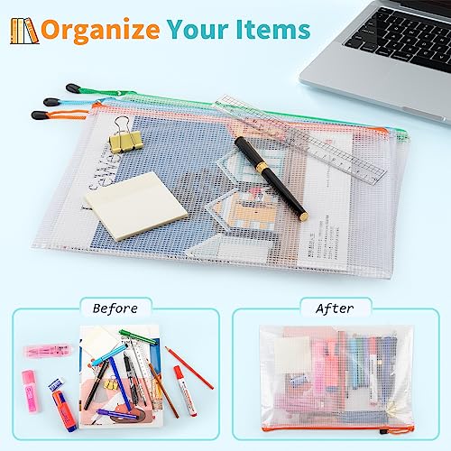 Umriox 24 Pack A4 Mesh Zipper Pouch Bags, Document File Organizer Storage - style: A4-24P