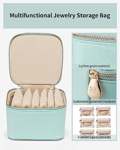 VLANDO Jewelry Box with 6 Clear Velvet Zipper Pouches,Lake Blue - color: E.6 PCS Lake Blue