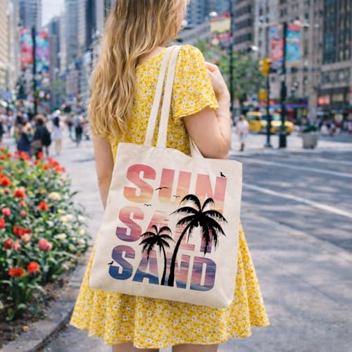 Summer Canvas Tote Bag, Botanical Wildlife Reusable Shoulder Bag, Carryall for Beach Shopping Travel Commute - color: Travel 08