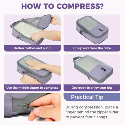 BAGAIL Lightweight Compression Packing Cubes for Travel, 6 Set,Dusty Purple - color: Dusty Purple