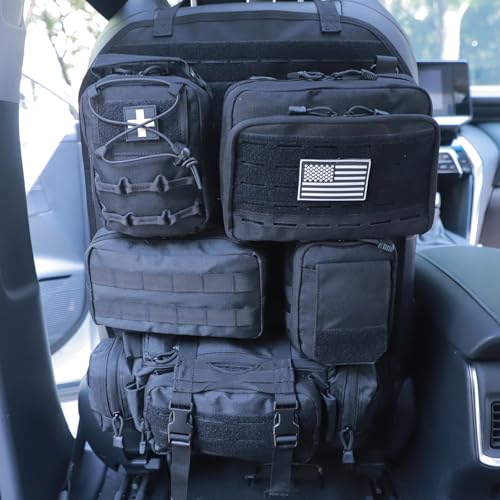 Universal Tactical Car Seat Back Organizer Bag Tactical Molle Vehicle Organizers Panel Vehicle Protector Organizers with 5 Detachable Pouches for Car (Upgraded C Black) - color: Upgraded C Black