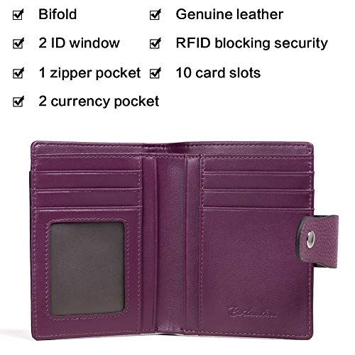 BOSTANTEN Leather Womens Wallet Small RFID Blocking Credit Card Holder - color: 2-purple pebble