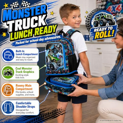 CCJPX 3Pcs Backpack for Boys, 16 Inch Preschool Elementary Kindergarten School Backpacks and Lunch Box - color: Truck 2 in 1