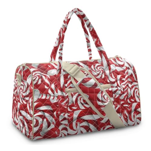 Youngerbaby Christmas Quilted Weekender Duffle Bag for Women Candy Print - color: Red Candy Cane