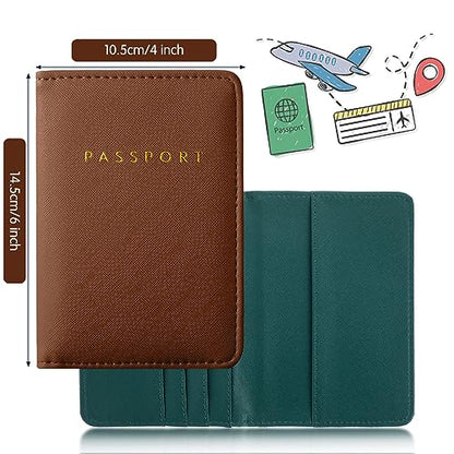 Frienda 2 Pcs Passport Holder Covers Waterproof Leather - color: Brown and Green