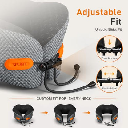 Premium Travel Pillow for Airplanes, Ergonomic Neck Pillow for Long Flights - color: Black&gray