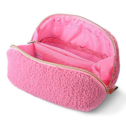 BYOOTIQUE Plush Makeup Bag Open Flat Travel Toiletry Accessories w/Handle - color: Pink, size: S