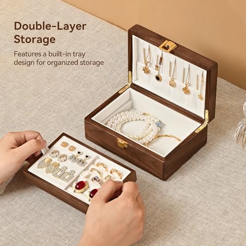 Black Walnut Wooden Jewelry Box, Small 2 Layer Travel Jewelry Case - color: 2-Layer