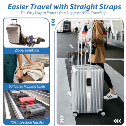 TSA Approved Luggage Straps with Combination Lock, Straight Silver - color: Straight Silver