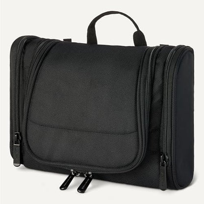 Amazon Essentials Spacious Toiletry Bag, Hanging Cosmetic Dopp Kit with Multiple Compartments, Durable Polyester, Large Capacity Storage, Compact Design, Black (Previously Amazon Basics)