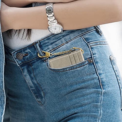 SEAVILIA Card Holder Keychain Wallet for Women with ID Window RFID Coin Purse Bee Gifts Slim Minimalist Small Wallet - color: Light Grey
