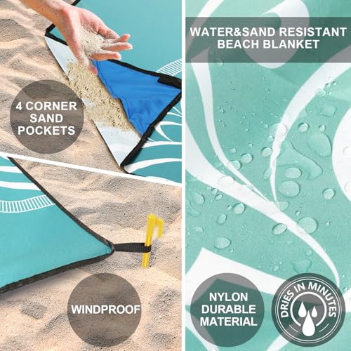 Beach Blanket Sandproof Extra Large Beach Mat Adults Waterproof Sand Free - color: Mtl-sm-green, size: 79" X 83"