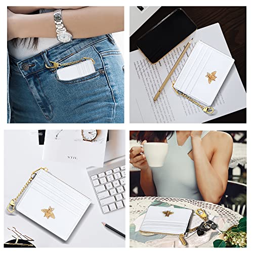 SEAVILIA Credit Card Holder Small Keychain Wallet for Women RFID Blocking - color: White