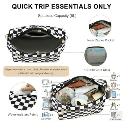 Small Diaper Bag Fanny Pack with Wipes Dispenser for Travel & Quick Trips - color: #180 Pure Black