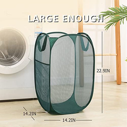 Sturdy Mesh Laundry Hamper Basket Bag,collapsible Pop up for Laundry Room - color: Emerald, size: Pop Vertical