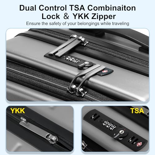 CENSIEN 20 Inch Carry On Luggage 22×14×9 Airline Approved with Front Pocket - color: Gray, size: 20 Inch