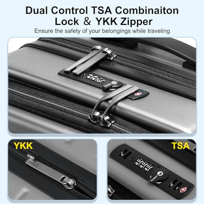 CENSIEN 20 Inch Carry On Luggage 22×14×9 Airline Approved with Front Pocket - color: Gray, size: 20 Inch