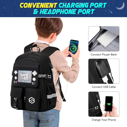Scothen Boys Backpack, Cool Luminous Kids School Backpacks with Lunch Bag - color: Black