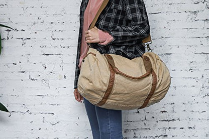 GOOTIUM Canvas Duffle, Gym Tote Overnight Weekender Travel Bag, Khaki | 28L, Heavy-Duty Fabric, Flight Carry-On, Grab-and-Go Ready, Detachable Adjustable Shoulder Strap, Multiple Carry Options - color: Khaki