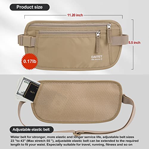 Money Belt - Passport Holder Secure Hidden Travel Wallet with RFID Blocking, Undercover Fanny Pack (Beige) - color: Beige, size: Rfid Blocking & Belt Wide:1inch
