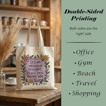 Positive Canvas Tote Bag, Reusable Inspirational Shoulder Bag, Whimsical Carryall for Shopping Commute Beach - color: Inspirational 03