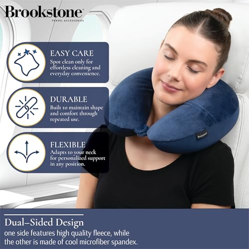 Brookstone Microbead Neck Pillow Soft Travel Pillow with Phone Pocket - color: Blue