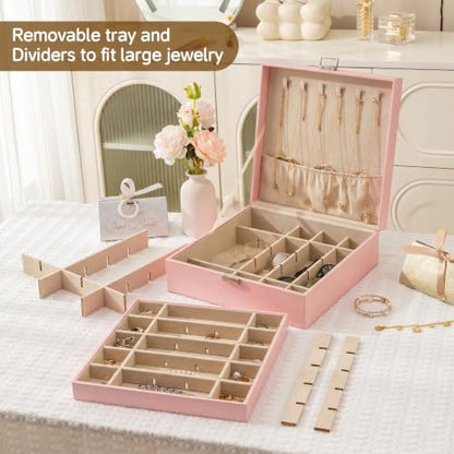Frebeauty 50 Grid Earring Holder Organizer,2 Layer Jewelry Box for Women - color: Pink