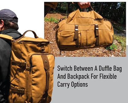 Rothco Convertible Canvas Duffle Backpack – Outdoor Camping Weekend Travel Bag 30L - color: Coyote Brown