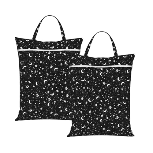 "black and white moon star 2-Pack Travel Laundry Bags for Dirty Clothes- Large Waterproof Laundry Tote, Wet & Dry Use, Reusable Foldable Carry Handles for Vacation, Gym & Dorm" - color: Black And White Moon Star