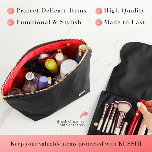 KUSSHI Washable Travel Makeup & Cosmetic Bag - Brush Organizer Sold Separately (Signature, Satin Black/Red) - color: Satin Black/Red, size: Signature (Medium) Bag