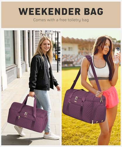 Weekender Bags for Women, Wide Open Large Travel Duffle Bag with Shoe Compartment, Overnight Carry on Bag Personal Item Travel Bag with Wet Pocket (Dark Purple) - color: 3-Dark Purple, size: Large
